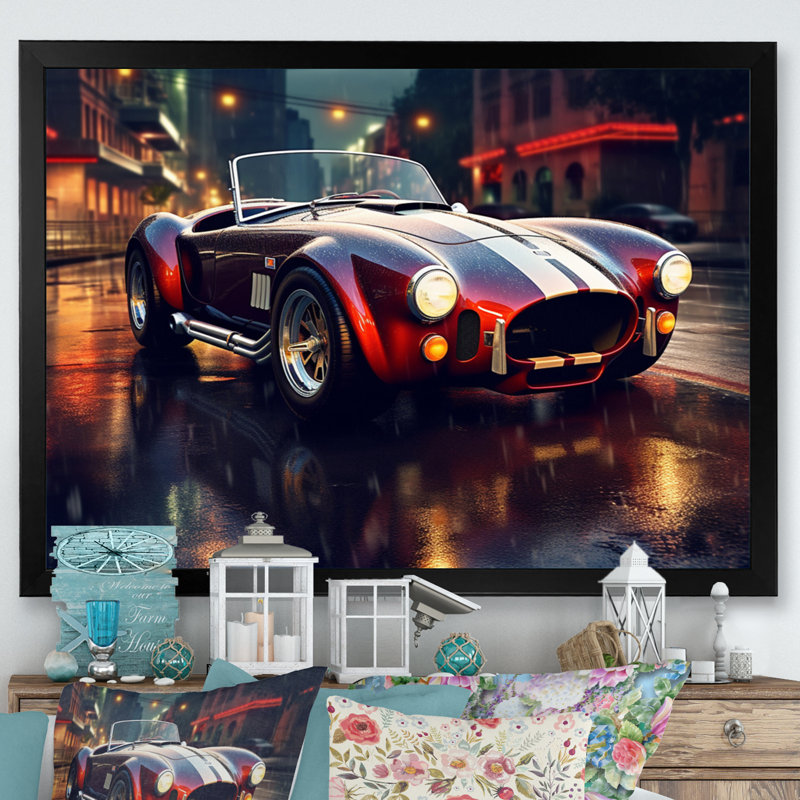Classics Cobra Car At Night II sur impression sur toile, H 12 po x l 20 po x P 1 po, Cadre photo noir