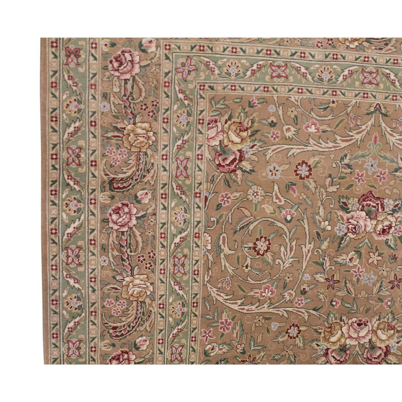 Tapis unique en laine noué à la main de 9 pi x 12 pi rouge / vert / beige