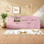 Lit double moderne en bois rose avec tiroir de rangement et garde-corps
