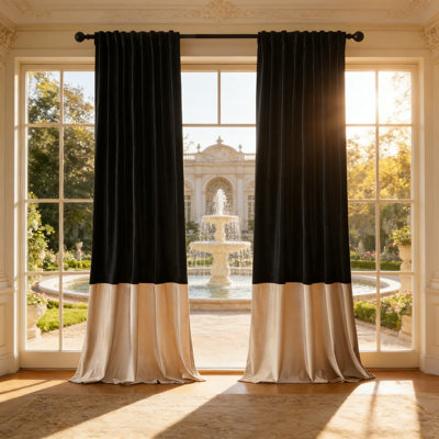 Velvet Blackout Curtains 2 Panels, Modern Color Block Design With Back Tab & Rod Pocket, Soundproof Thermal Insulated Drapes For Living Room And Bedroom