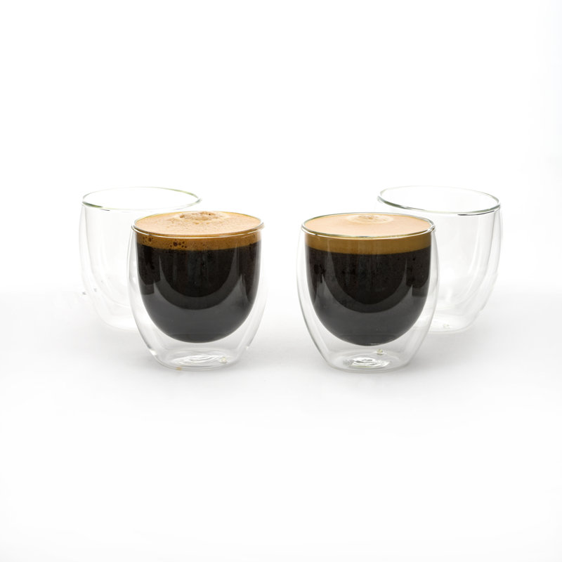 8.5oz Double Wall Insulated Glass Coffee Mugs Set of 4