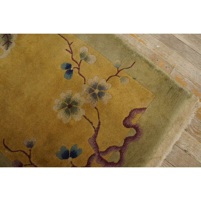 Antique Art Deco Small Scatter Size Wool Yellow / Gold / Orange Rug