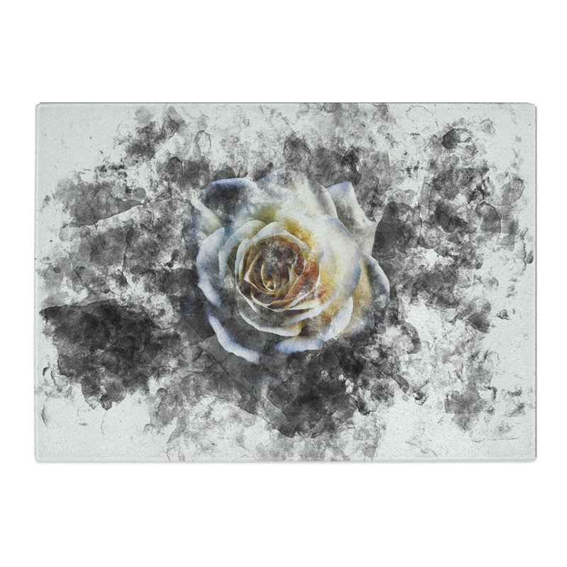 Tempered Glass a Crisp Rose Watercolour Chopping Board, 20 cm x 28.5 cm