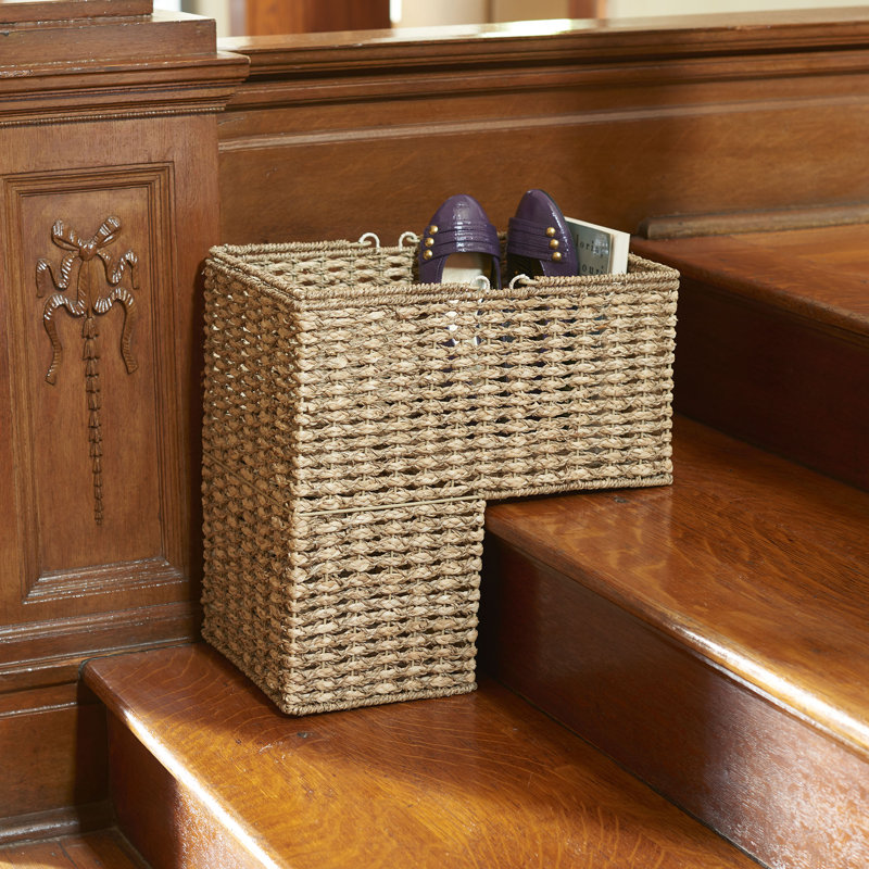 Bertram Handwoven Wicker Stair Basket with Handles, Yellow