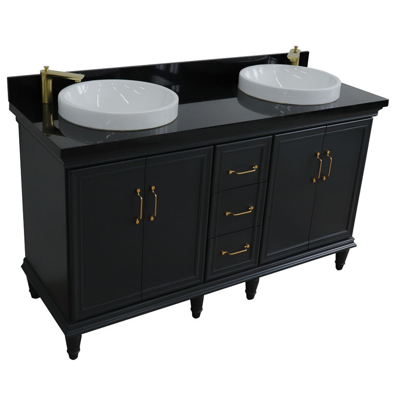 Meuble-lavabo de salle de bain double 61 po breakwater bay Labelle, Gris foncé, Noir
