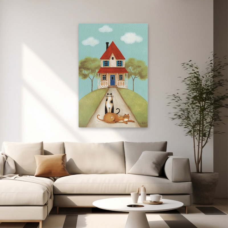 My Home V - Art Americana noir et bleu, H 60 po x l 40 po