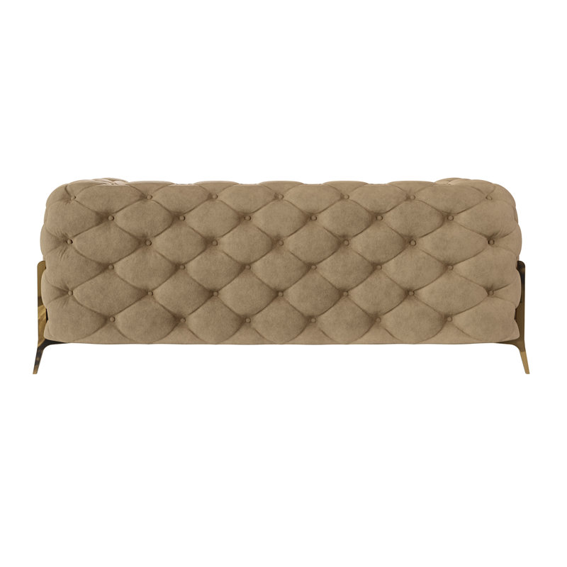 Atoka 2 seater Chesterfield Sofa with Gold Metal Legs, Beige, 2