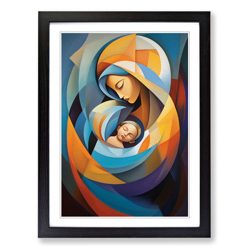 Mother And Baby Abstract - Single Picture Frame Print on Wood, Black Framed, 34cm H x 25cm W x 2cm D