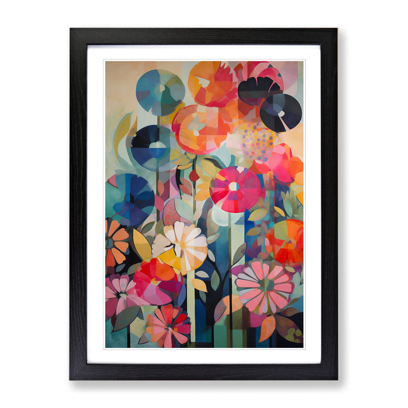 FRM-V0523-977X Flowers Retro Vol.8 - Single Picture Frame Print, Black Framed, 64cm H x 46cm W x 2cm D