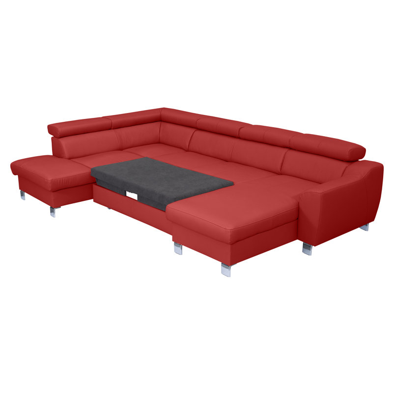 Raedynn Faux Leather Large Corner Sofa with Sleeping Function and Storage Box with Adjustable Headrests , Left Hand Return