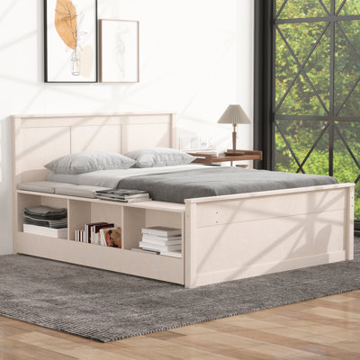 Lit plateforme en bois avec lit gigogne et armoire de rangement YDT, blanc crème