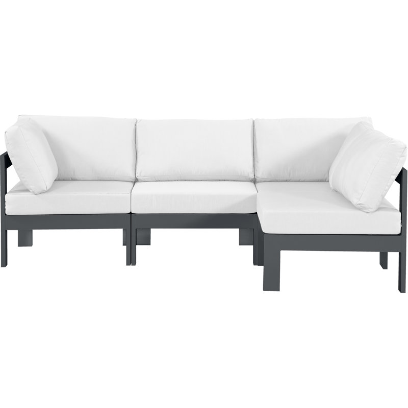 Quintarius 90'' Wide Aluminum Patio Sectional with Cushions, Dark Gray, White