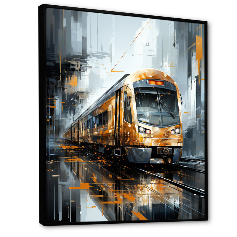 Golden Train géométrique Momentum II - impression, H 32 po x l 24 po x P 1 po, Cadre flottant noir