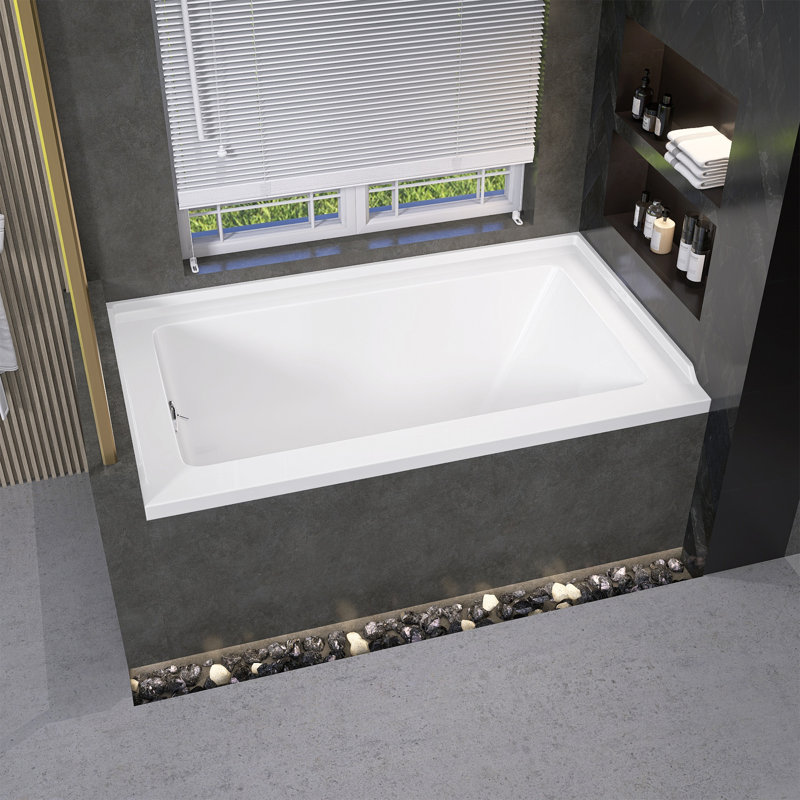 54 In. X 32 In.acrylic Alcove Bathtub Soaking Tub,Rectangle Deep Drop-In Soaking Tub With Integrated Drain Hole In Glossy White Bathtubs With Chrome Pop-Up Drain Included