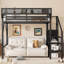 Structure de lit mezzanine en métal avec garde-robe, tablettes de rangement-1695504410