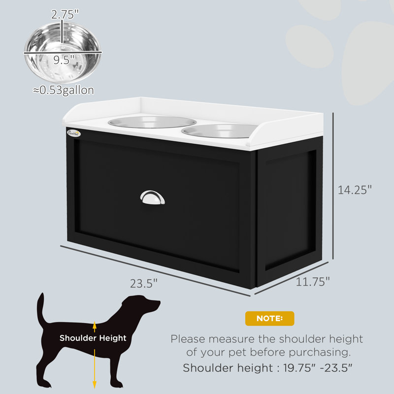 Station d'alimentation pour animaux de compagnie, ensemble de bols avec rangement, 2 bols surélevés pour chiens de grande taille, blanc et noir