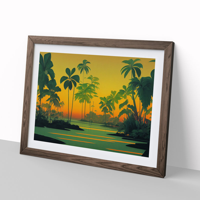 Masterful Palm Trees - Single Picture Frame Painting, 25cm H x 34cm W x 2cm D, Walnut