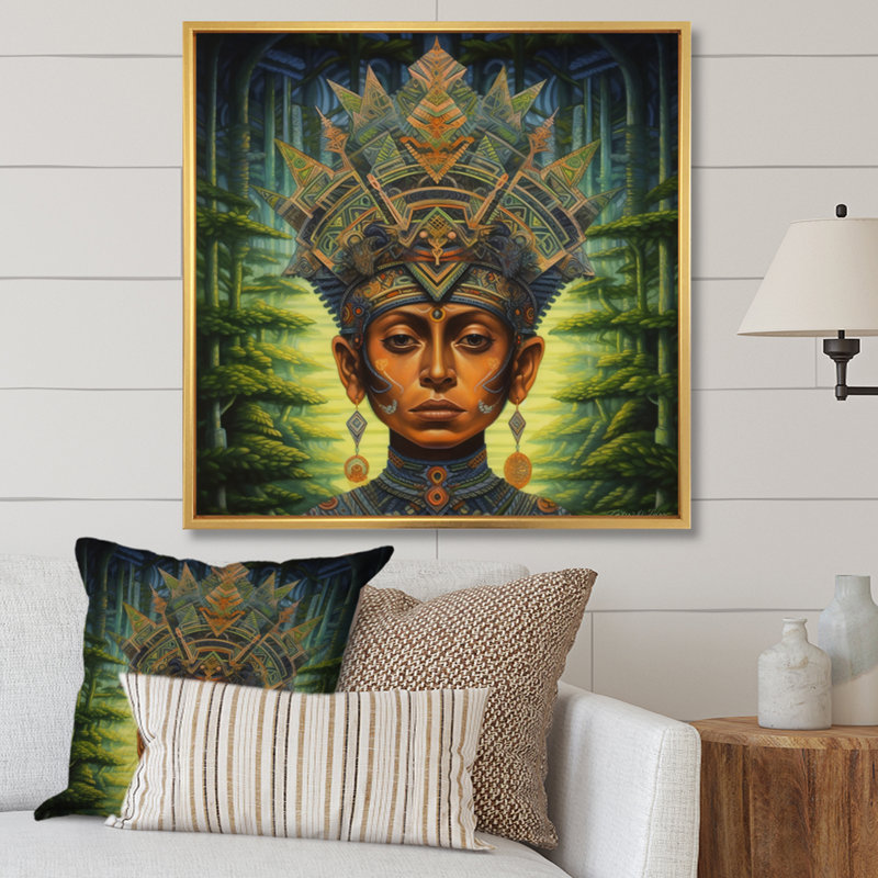 Indigène chaman Amazon Sagesse sur toile, H 24 po x l 24 po x P 1 po, Cadre flottant doré