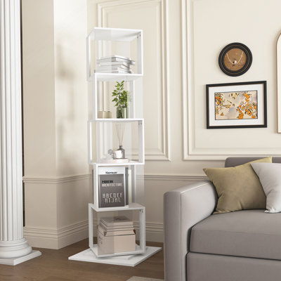 5-Tier Rotating Bookshelf, Floor Rack With Acrylic Plate And Anti-Toppling Base