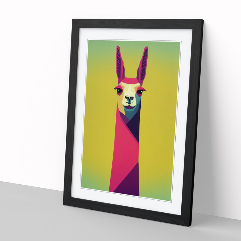 Llama Minimalism Vol.2 - Single Picture Frame Print, 64cm H x 46cm W x 2cm D, Black