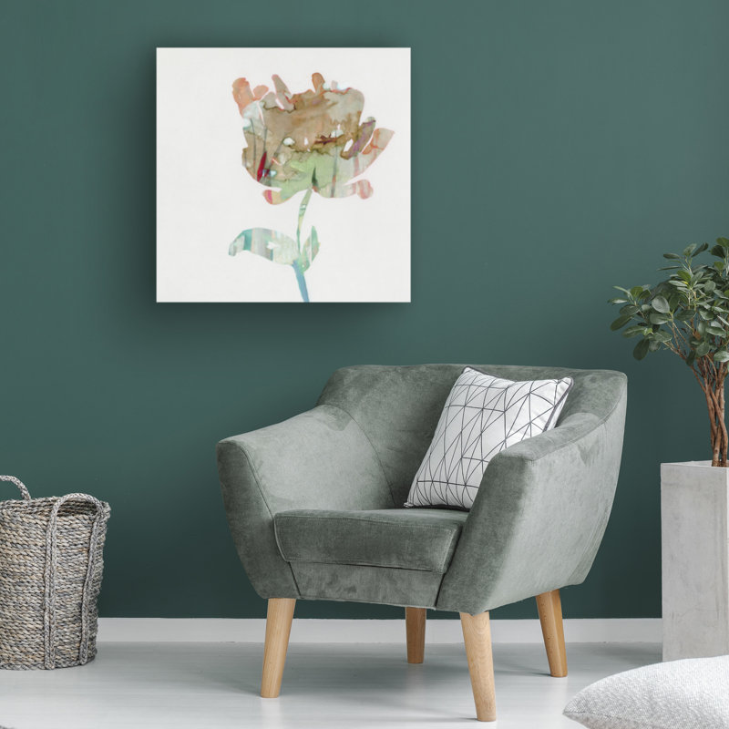 Abstract Floral Watercolor Canvas Art in Green and Tan