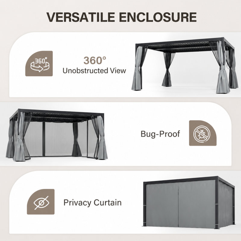 Pergola en aluminium avec toit à persiennes réglable l 10 pi x P 13 pi, 10 pi. L 13 pi. D, BLACK