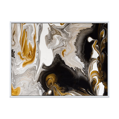 Or et vagues de marbre noir II - peinture sur toile