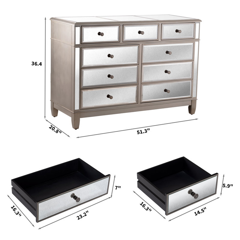 Dalesha 9-Drawer 51.3" W Mirrored Dresser
