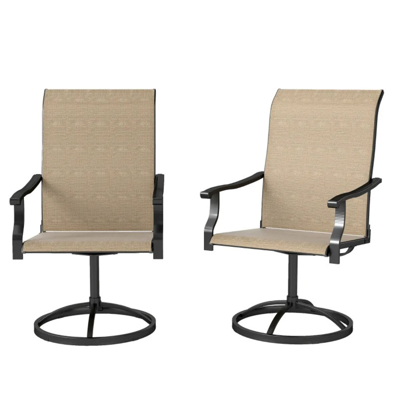 High Back Outdoor Chairs,Swivel Chairs Set Of 2, Beige