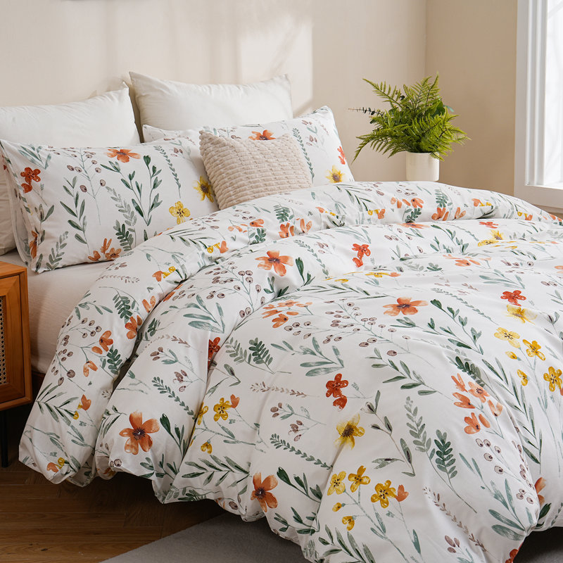 Ensemble d'édredon à motif floral 100% coton naturel 3 pièces Ensemble de literie d'esthétique florale douce et respirante Cottagecore Botanical
