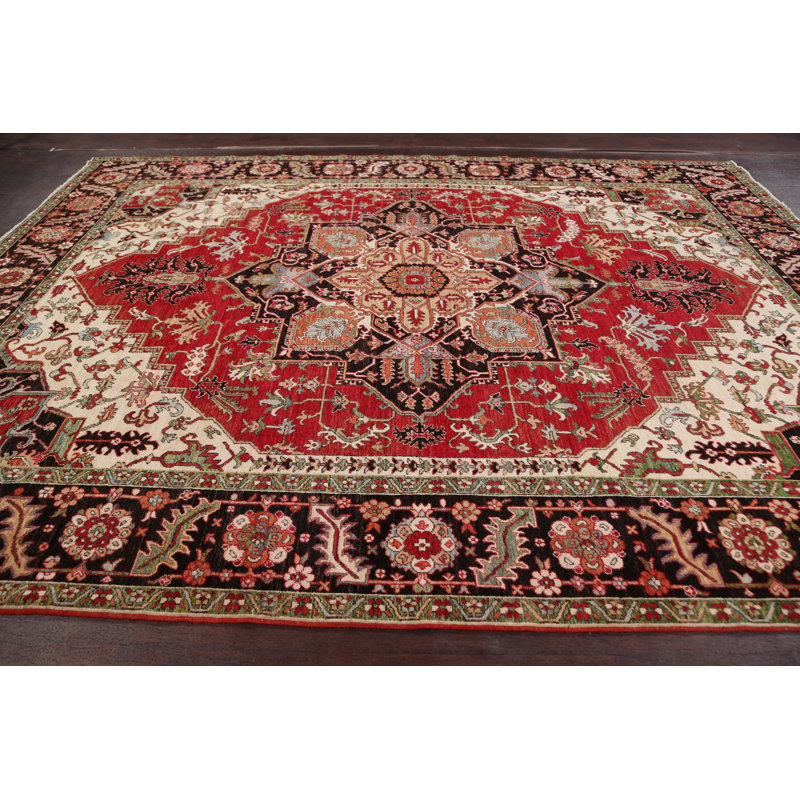 Tapis décoratif en laine de conception unique 9 pi x 11 pi 7 po noué à la main New Age Heriz Serapi