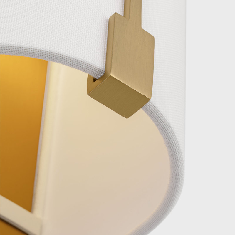 Applique murale de salle de bain 1 lumière Abhisek Thom Filicia avec abat-jour en lin blanc, Bronze brillant