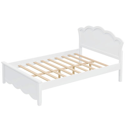 Full Size Wood Platform Bed With Headboard, White