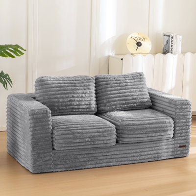 62" Compression Bean Bag Sofa Faux Fur Upholstered Loveseat Floor Sofa With Pillows