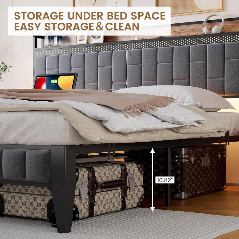 Alicia Upholstered Platform Bed, Full, Elegant Gray