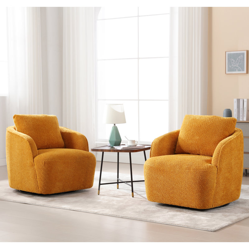 Upholstered Swivel Barrel Chair, Mustard Polyester Blend