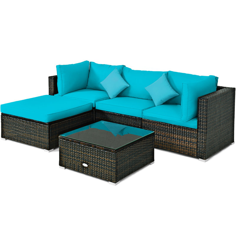 Eckfried 4 - Person Patio Conversation Set with Cushions, Turquoise