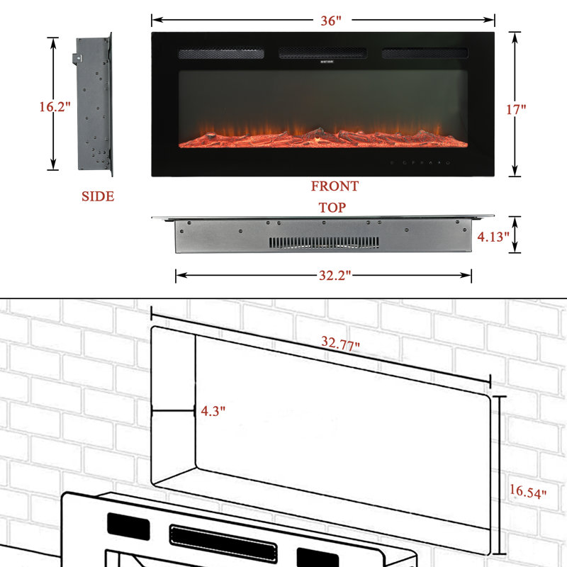 Gwenaelle Black Fireplace, 17" H x 36" W x 4.13" D