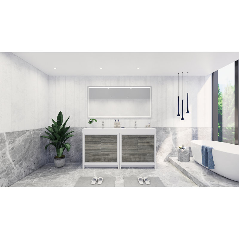 Ensemble de meuble-lavabo double 72 po Somerby, Gris cendre très lustré, Chrome