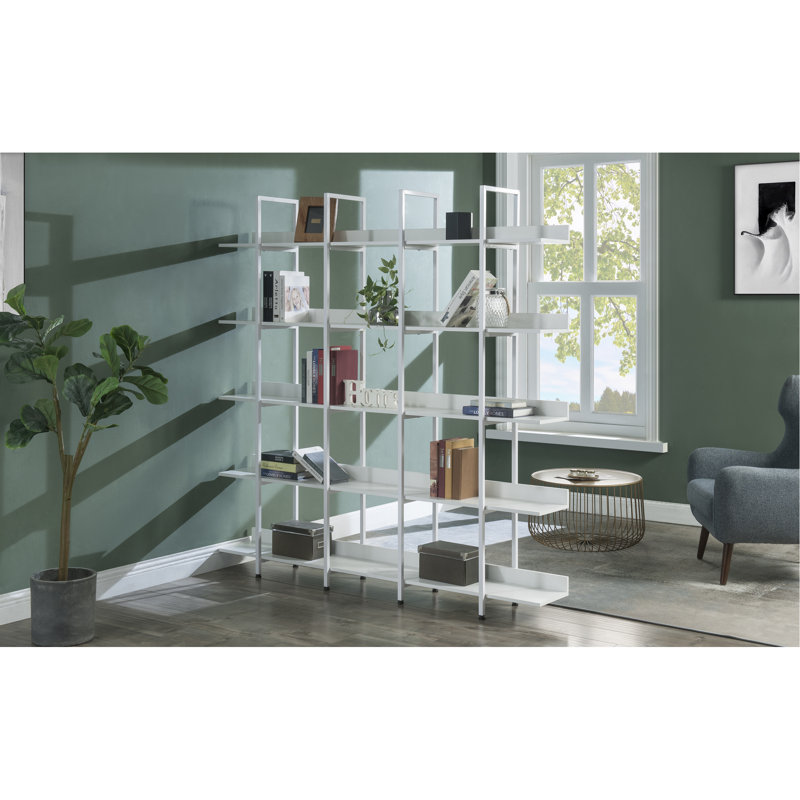 Bibliothèque à 5 niveaux avec bureau ouvert, Blanc
