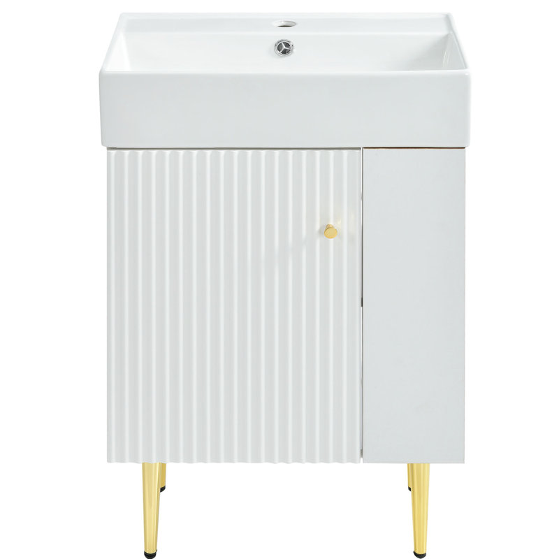 Meuble-lavabo blanc 21,6 po - Meuble-lavabo en céramique et meuble latéral droit, meuble-lavabo, armoire, porte, moderne