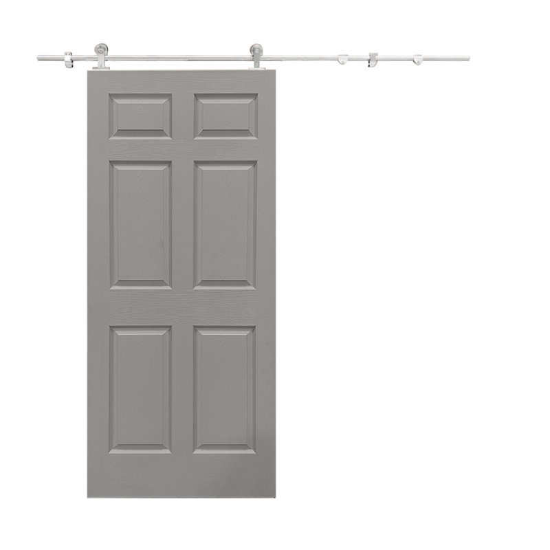 30 In. X 80 In. Light Grey Painted Finished Composite MDF 6 Panel Interiorsliding  Barn Door With Hardware Kit, 30" x 84"