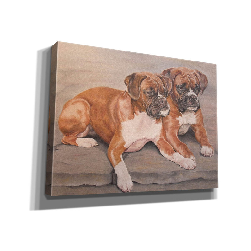 «Two Boxer Dogs» par Janet Pidoux, H 40 po x l 54 po x P 1,5 po