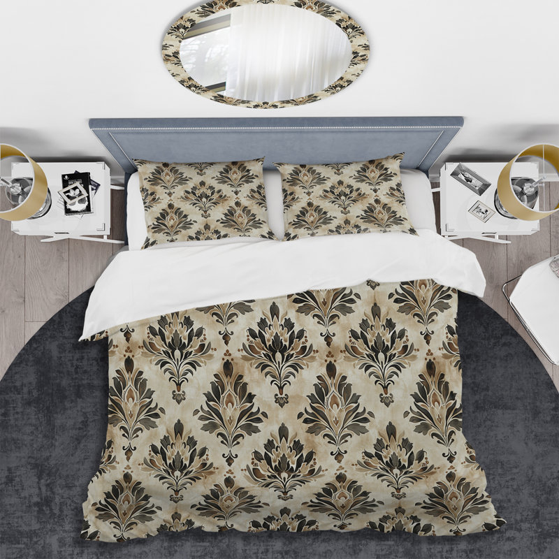Ensemble de housse de couette transitionnelle brun gris damassé Glamour I, Housse de couette très grand et 2 très grandes t