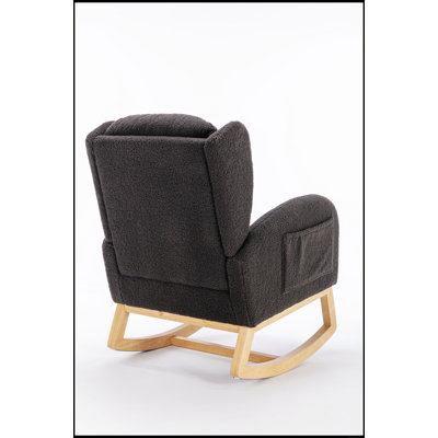 Chaise berçante confortable en tissu Teddy avec pieds en bois paquet, parfaite pour la détente et les intérieurs modernes, gris foncé