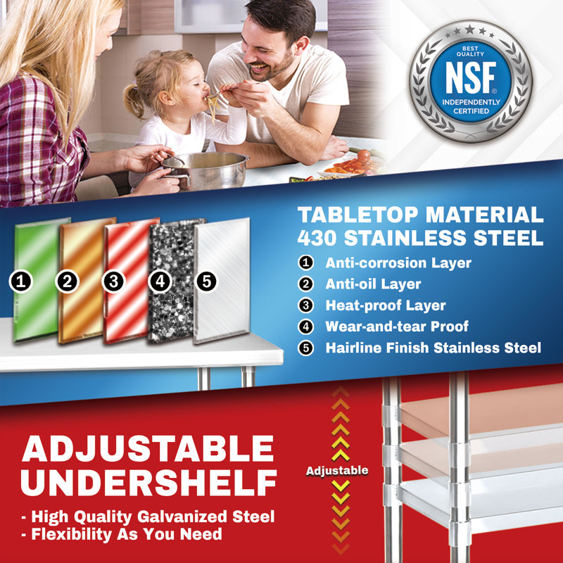 Stainless Steel Rectangular Movable Table Cart with Undershelf