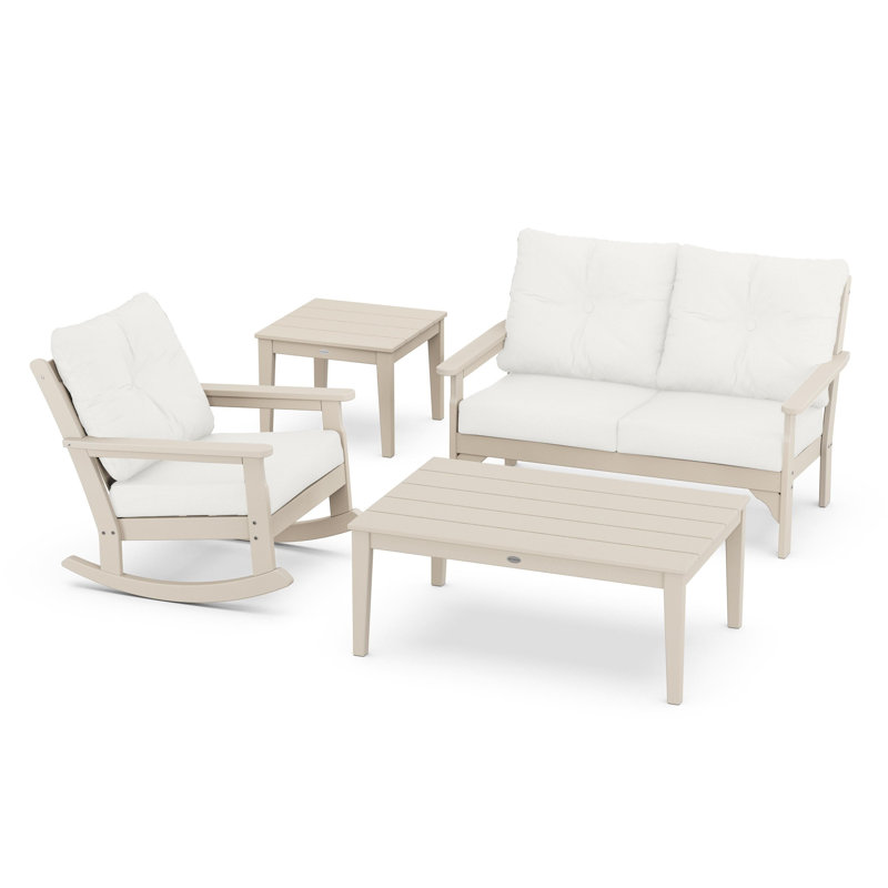 Vineyard 4-Piece Deep Seating Rocker Set, Sand, Natural Linen