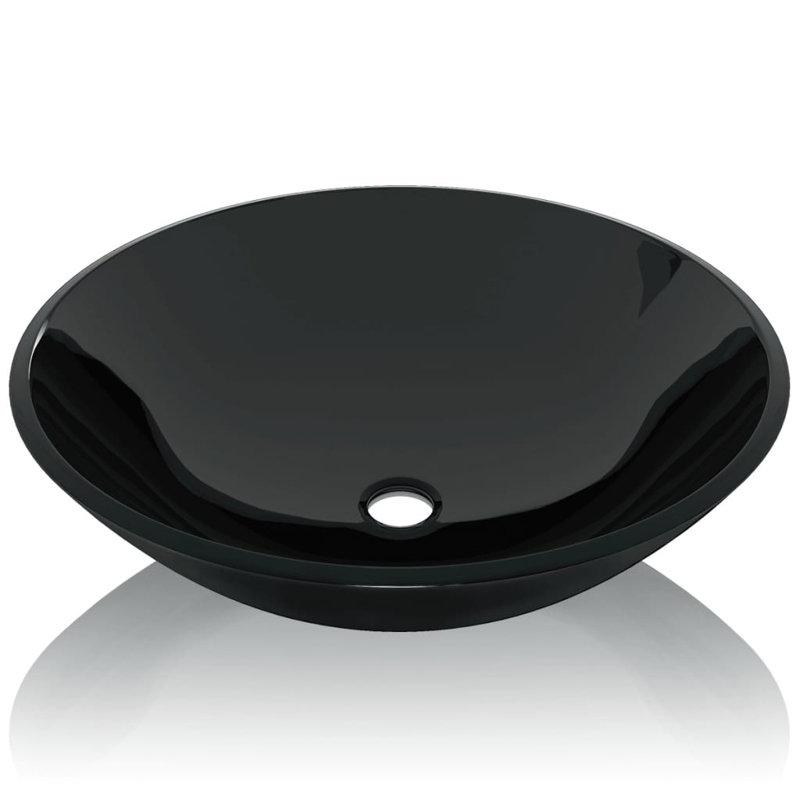 Sleek Black Tempered Glass 16.5" Above-Counter Bathroom Basin