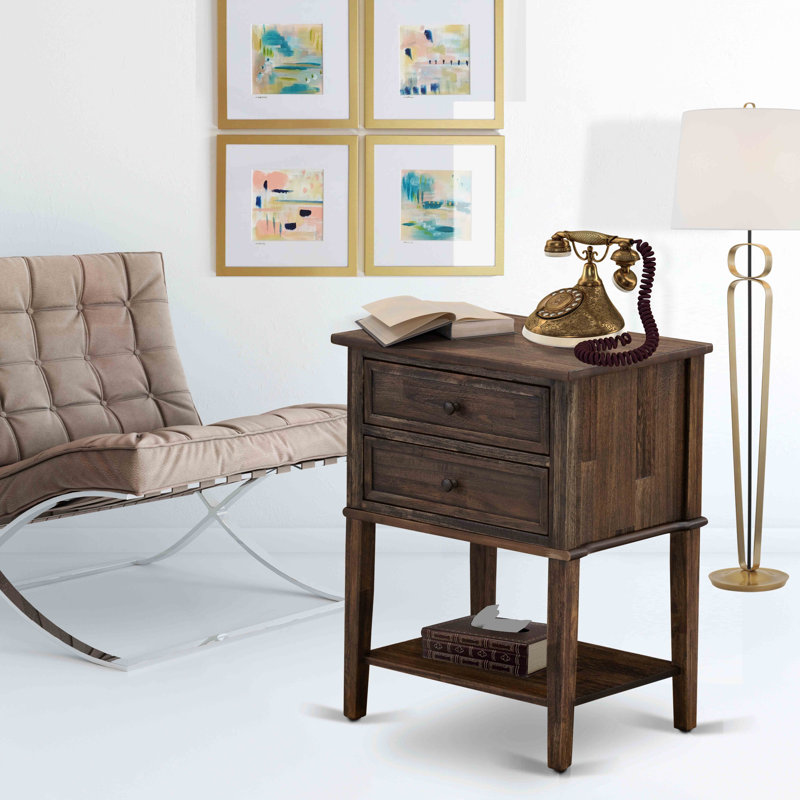 Valencia Nightstand - Rectangle Bedside Table with 2 Drawers for Bedroom, Distressed Jacobean, Distressed Jacobean