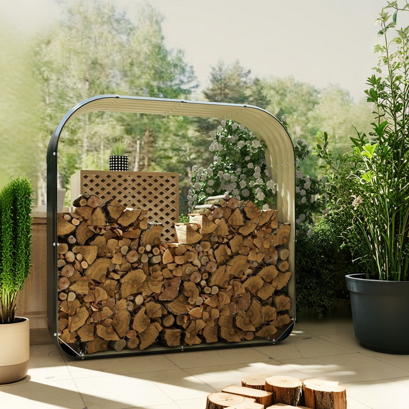 Outsunny Galvanized Steel Wood Shed Firewood Storage Rack, 4.7' X 1.4' X 4.7' Log Holder Storage Shed With Rubberized Edge For Safety & Gloves